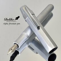 ◆●【DELIKE/ディライク】ALPHA 真鍮万年筆 スタイリッシュなボディ 金属製 グレー Grey 重厚感 F(細字) コンパクト 両用式 新品 /ALGY-FS_画像2