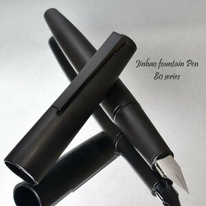 ◆●万年筆【JINHAO/ジンハオ】80 シリーズ ブラックBK 流線型 ヘアライン仕上げ マットブラックトリム 両用式 EF極細 新品 1円～/JH154MBK