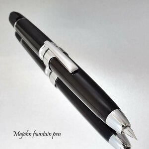 ◆▲【MAJOHN/未匠】A3 ノック式 万年筆 ブラック×シルバー EF 極細 キャップのない 格納収納 両用式 スポイト付 新品 黒 1円～ /MA3-BKSV