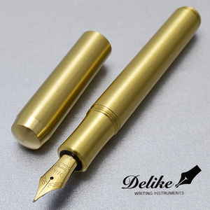 ◆●【DELIKE/ディライク】真鍮万年筆 弾丸のようなボディ 金属製 ゴールドカラー 重厚 F(細字) コンパクトサイズ 両用式 新品 1円/MN1G-F