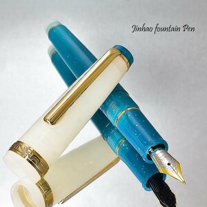 ◆●カラフル【JINHAO/ジンハオ】アクリル万年筆 トランスルーセント 半透明 ホワイトターコイズブルー ラメ Ｍ中字 新品 1円～ /JH160