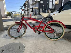 引取り限定！愛知より→Feeling of Decks 20 Pink×GreenRimキッズ自転車 ビーチクルーザー