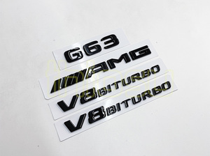 BENZ 社外品 W464 W463A AMG G63 V8 BITURBO×2 エンブレムセット グロスブラック 黒 Gクラス 艶有 リア トランク サイド 純正同型 