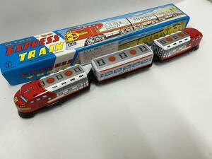 Retro Tin Wind-Up Express Train 3-Car Connection Senma-Type Express Red New Made in Japan