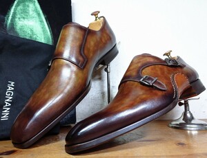 【試し履きのみ/未使用】SPAIN製 MAGNANNI/マグナーニ オパンケ製法 ダブルモンクストラップ 43 27.5-28cm相応 茶/santoni ブランキーニ