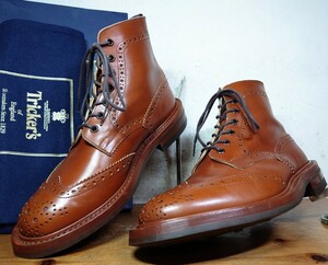 【極美品】英国製 Tricker's/トリッカーズ M2508 モールトン カントリー ブーツ UK71/2 Fit.5 26-26.5cm相応 マロン ブラウン/クロケット