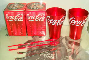 Coca-Cola　コカ・コーラ アルミタンブラー２個　マドラー4本セット