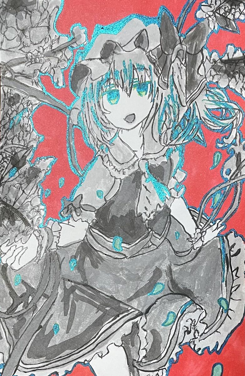 Postal con ilustración dibujada a mano de Touhou Project Flandre Scarlet☆Último, Por trabajo, línea ta, Proyecto Touhou