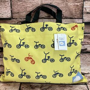 送料無料！お洒落でかわいいレトロ自転車柄の黄色いジュニア ハンプ生地レッスンバッグ１個1,100円がの画像1