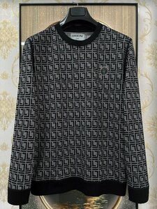 一枚限定EU製＆定価5万◆UABONI*Paris*トレーナー*ユアボニ*パリ発◆上品 カシミヤ/シルク混 薄手 快適 伸縮性 総柄 ゴルフ ビジネス M/46