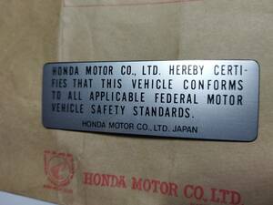 for Serial One！北米向け early HONDA N600 連邦自動車車両安全基準 アルミ製プレート 87516-568-670　PLATE,CERTIFICATE ホンダ純正新品