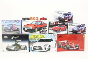 34JD●プラモ ミニ四駆Pro 1/20フェラーリ 西部警察1/24マシーンRS-3 1/24シェビーベルエア リバティーウォークなど 8点 セット 未組立