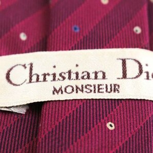 クリスチャンディオール シルク ストライプ柄 ドット柄 ブランド ネクタイ メンズ ワインレッド Christian Diorの画像4