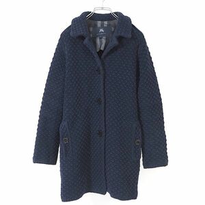 4-ZA070 バーバリー ロンドン Burberry London ニット素材 コート ネイビー 38 レディース