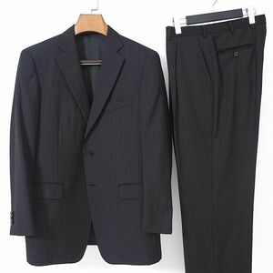 4-YA118 エルメネジルドゼニア Ermenegildo Zegna ウール スーツ ダークネイビー ストライプ柄 50 メンズ