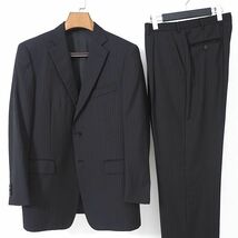 4-YA118 エルメネジルドゼニア Ermenegildo Zegna ウール スーツ ダークネイビー ストライプ柄 50 メンズ_画像1