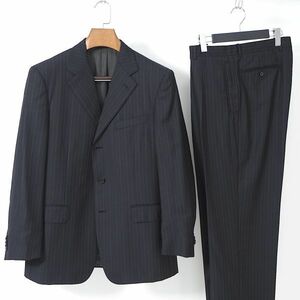 4-YA117【美品】エルネメジルドゼニア Ermenegildo Zegna ウールシルク スーツ セットアップ ダークグレー ストライプ柄 50 メンズ