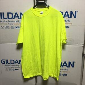 GILDAN セーフティグリーン 2XLサイズ 蛍光 ネオンイエロー 半袖無地Tシャツ ポケット無し 6.0oz ギルダン