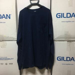 GILDAN ネイビー Mサイズ 紺色 ロンT 長袖無地Tシャツ ポケット付き 6.0oz ギルダン