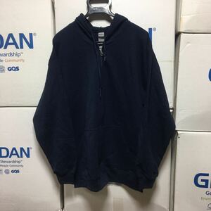 GILDAN ネイビー XL 紺 ジップアップ 8.0oz スウェット パーカー フルジップ フーディー ギルダン 無地 長袖 裏起毛 フード☆