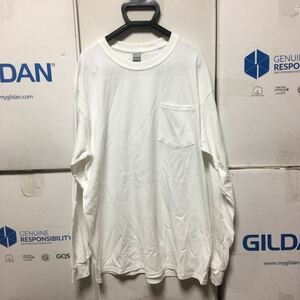 GILDAN ホワイト Mサイズ 白 ロンT 長袖無地Tシャツ ポケット付き 6.0oz ギルダン
