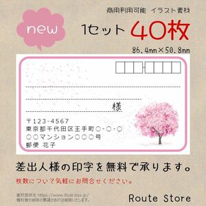 宛名シール 差出人シール 住所シール 桜の木から風で舞う花びら さくら サクラ