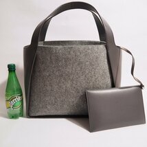 M6485P ▼STELLA McCARTNEY ステラマッカートニー▼ Tote Eco Felt＆Alter Mat ロゴ フェルト エコレザー トートバッグ グレー rb mks_画像4