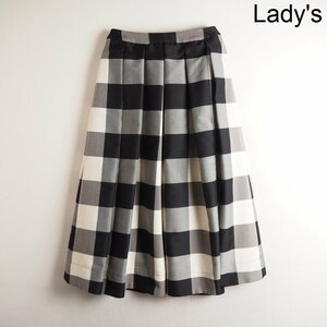 M5855P ▼Pale Jute ペールジュート▼ Block Check Skirt ウールギャバ ロングフレアスカート ブロックチェック 白 黒 秋～春 rb mks