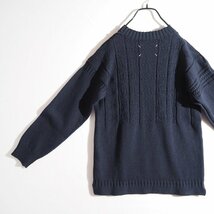 M7329P ▼Maison Margiela メゾンマルジェラ 4 14▼ 22AW ダメージ加工 リネン ウール コットン テクスチャードニット 紺 M 春～秋 rb msk_画像4