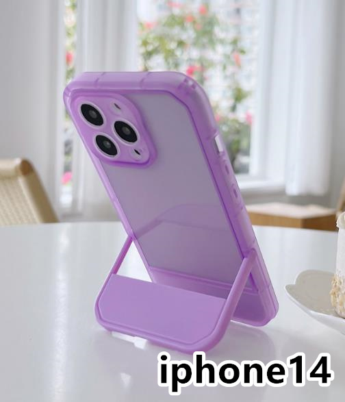 iphone14ケース カーバー スタンド付き　半透明　お洒落　韓国　軽量 ケース 耐衝撃 高品質 紫260