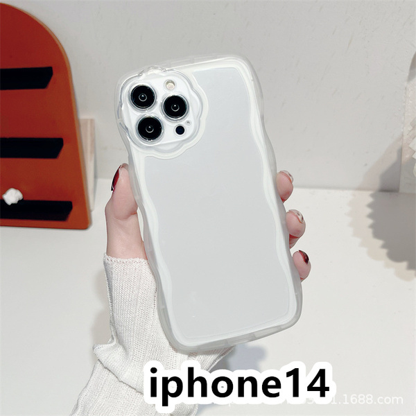 iphone14ケース カーバー TPU 可愛い　透明　波型花　お洒落　軽量 ケース 耐衝撃高品質ホワイト284