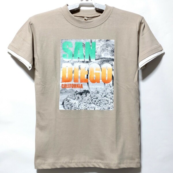 超特価/未使用【サイズ=140cm】ノーブランド/子供/レイヤード/半袖/Tシャツ/胸囲=65~72cm/beige