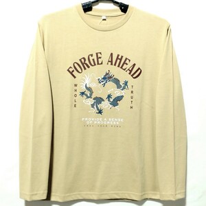 特価/未使用【サイズ=M】英字プリント/メンズ/長袖/Tシャツ/胸囲=88～96cm/beige