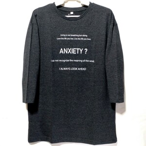 特価/未使用【サイズ=L】英字プリント/レディス/長袖/Tシャツ/チュニック丈/胸囲=86~94cm/charcoal