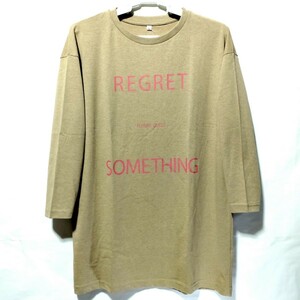 特価/未使用【サイズ=L】英字プリント/レディス/長袖/Tシャツ/チュニック丈/胸囲=86~94cm/beige