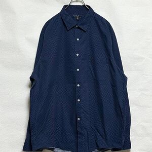 古着 CLUB ROOM クラブルーム 長袖ドット柄シャツ XXL 紺 ネイビー Used