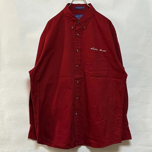 古着 PENDLETON ペンドルトン 長袖シャツ 刺繍ロゴ L 赤 レッド Used