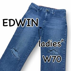 EDWIN エドウィン JERSEYS ジャージーズ JWH07 Sサイズ表記 ウエスト70cm ストレッチ ダメージ カットオフ レディース M2061