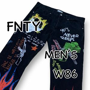 FNTY FLYING NINETY フレイムパターン FNTY W34 ウエスト86cm Lサイズ ブラック メンズ ジーンズ デニム M2065