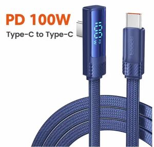 便利なL字タイプ　PD100W対応 LED電力インジケータ付充電ケーブル Type-C to C 長さ1メートル