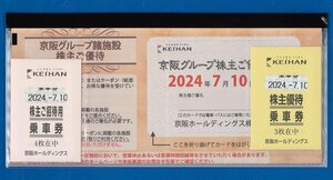 ◎E　京阪電鉄　株主優待乗車券7枚＋グループ諸施設優待券セット　2024.7.10迄　普通郵便無料　ひらかたパーク2枚ほか　