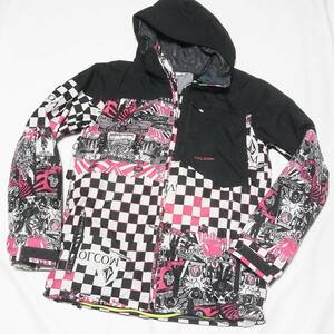 美品 VOLCOM ボルコム J-EX SHADOW JACKET 中綿 日本限定 ジャケット L◎チェッカー×グラフィック総柄◎丸洗い済◎使用1回