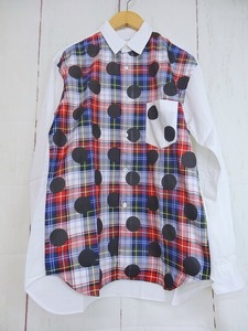 COMME des GARCONS SHIRT コムデギャルソン シャツ チェックドット切替シャツ 綿100% ホワイト XS W18067