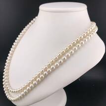 E02-2003☆ロングアコヤパールネックレス 6.5mm~7.0mm 約118cm 77g ( アコヤ真珠 ロング Pearl necklace SILVER )_画像2