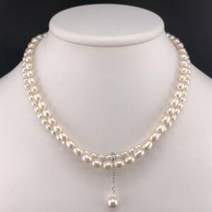 P02-0103 2点SET★★淡水パールネックレス 41cm 総重量 42g ( 淡水真珠 Pearl necklace SILVER accessory )