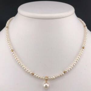 P02-0099 K18☆パールネックレス 3.0mm~3.5mm トップ 7.5mm 40cm 10g ( Pearl necklace K18 accessory )