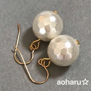 14kgf 10mm シェル ミラーボール ピアス イヤリング ハンドメイド　貝パール