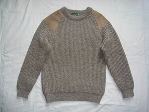 ★美品★ 90s 英国製 BRITISH WOOL NATURALLY 本革パッチ ウール ニット セーター sizeL ナチュラル ★古着 コマンド 厚手 ビンテージ