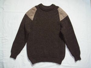 ★ 90s 英国製 Woolyback 本革パッチ ウール ニット セーター sizeL ブラウン ★古着 グレンフィールド コマンド 厚手 ビンテージ オールド