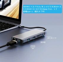 タイプc ハブ 12 IN 1ドッキングステーション USBc ハブ Type-C HDMI 2つ VGA 3画面拡USB aux 有線LAN SD/TFカード/MacBook Air iPad_画像2